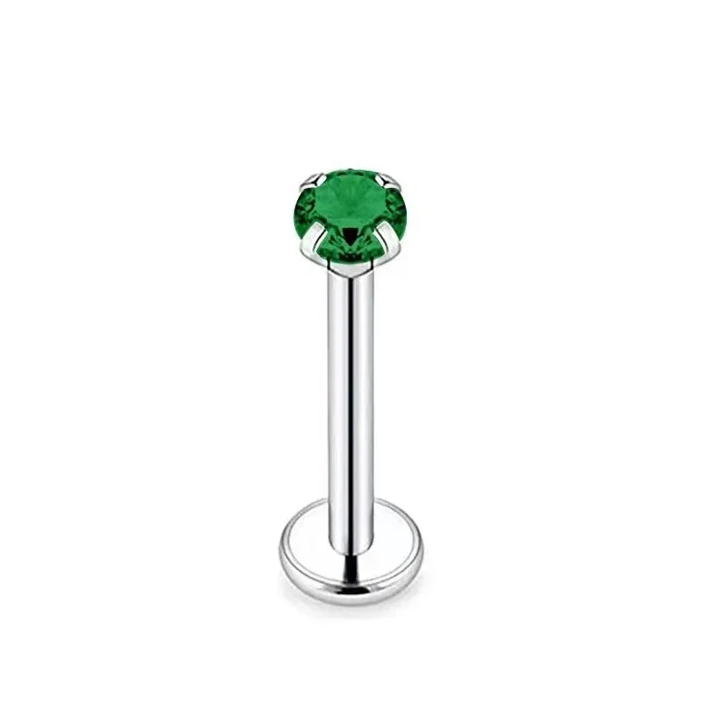 Polished 316 Stainless Steel Round CZ Stud Earrings - Emerald Green