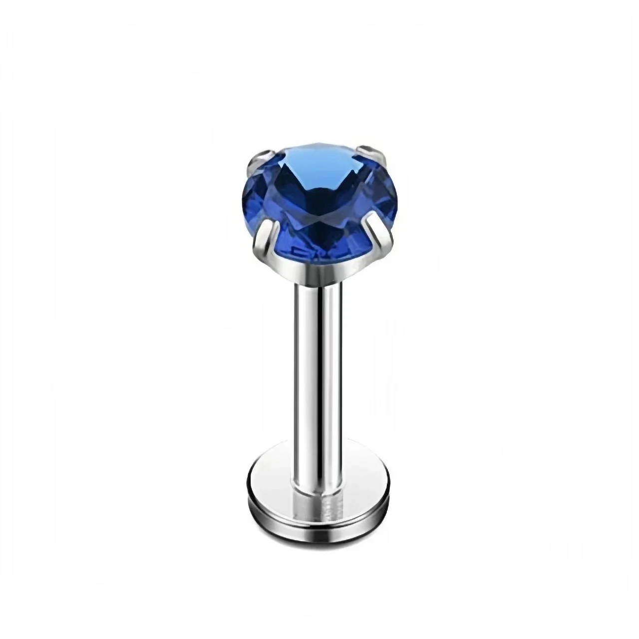 Polished 316 Stainless Steel Round CZ Stud Earrings - Royal Blue