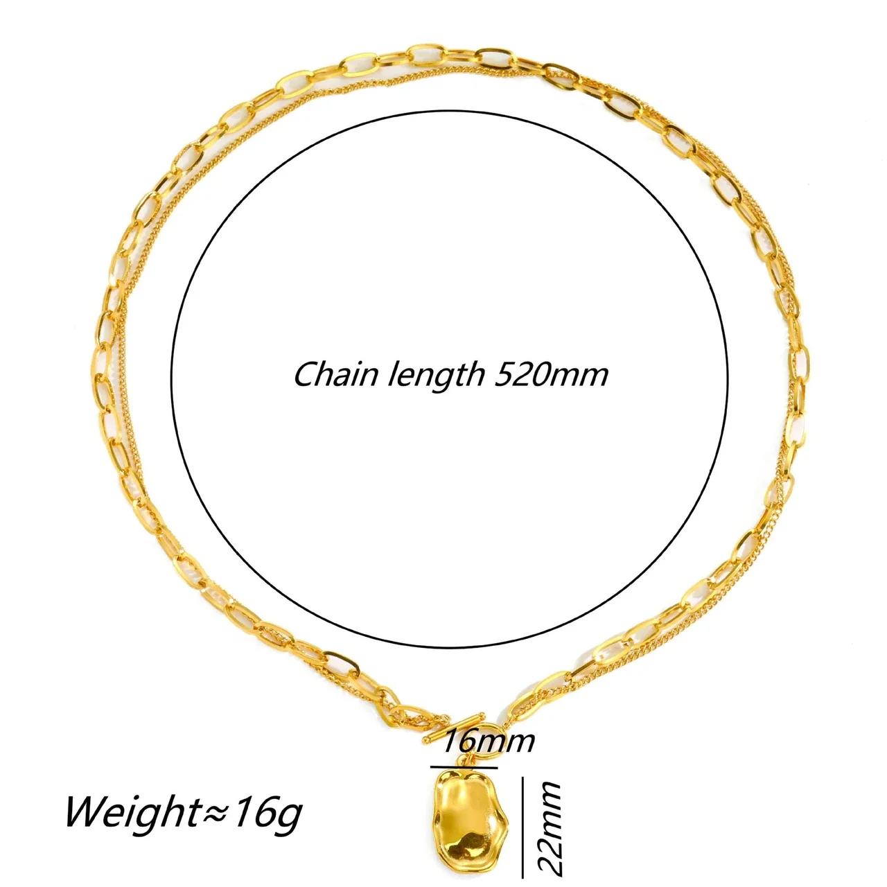 Pendant Necklace with Double Chains and Organic Gold-Plated Pendant