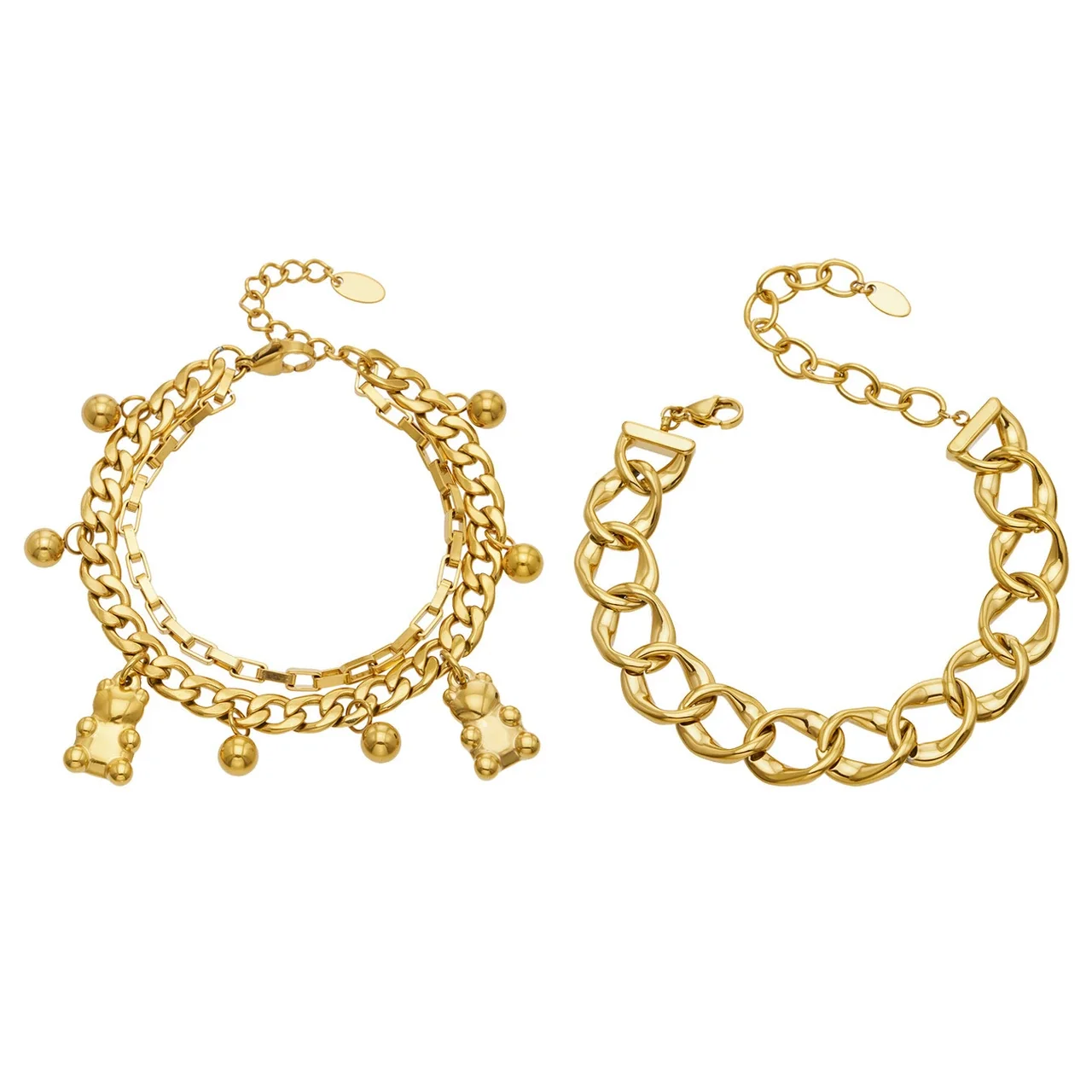Teddy Charm Gold PVD 316L Stainless Steel Cuban Box Chain Bracelet