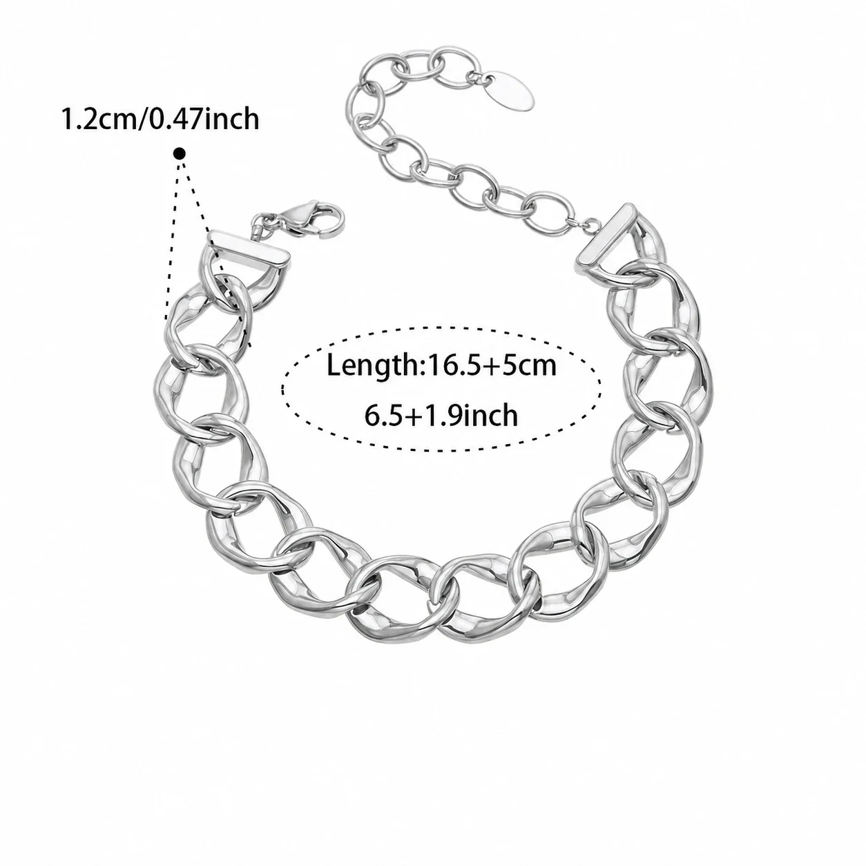 Teddy Charm Gold-Plated 316L Cuban Box Chain Bracelet - Silver Chunky Oval Cuban 16.5 + 5 cm