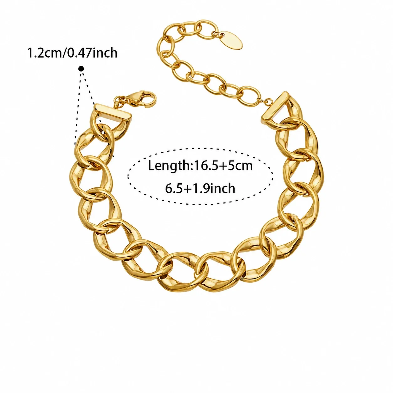 Teddy Charm Gold-Plated 316L Cuban Box Chain Bracelet - Gold Chunky Oval Cuban 16.5 + 5 cm