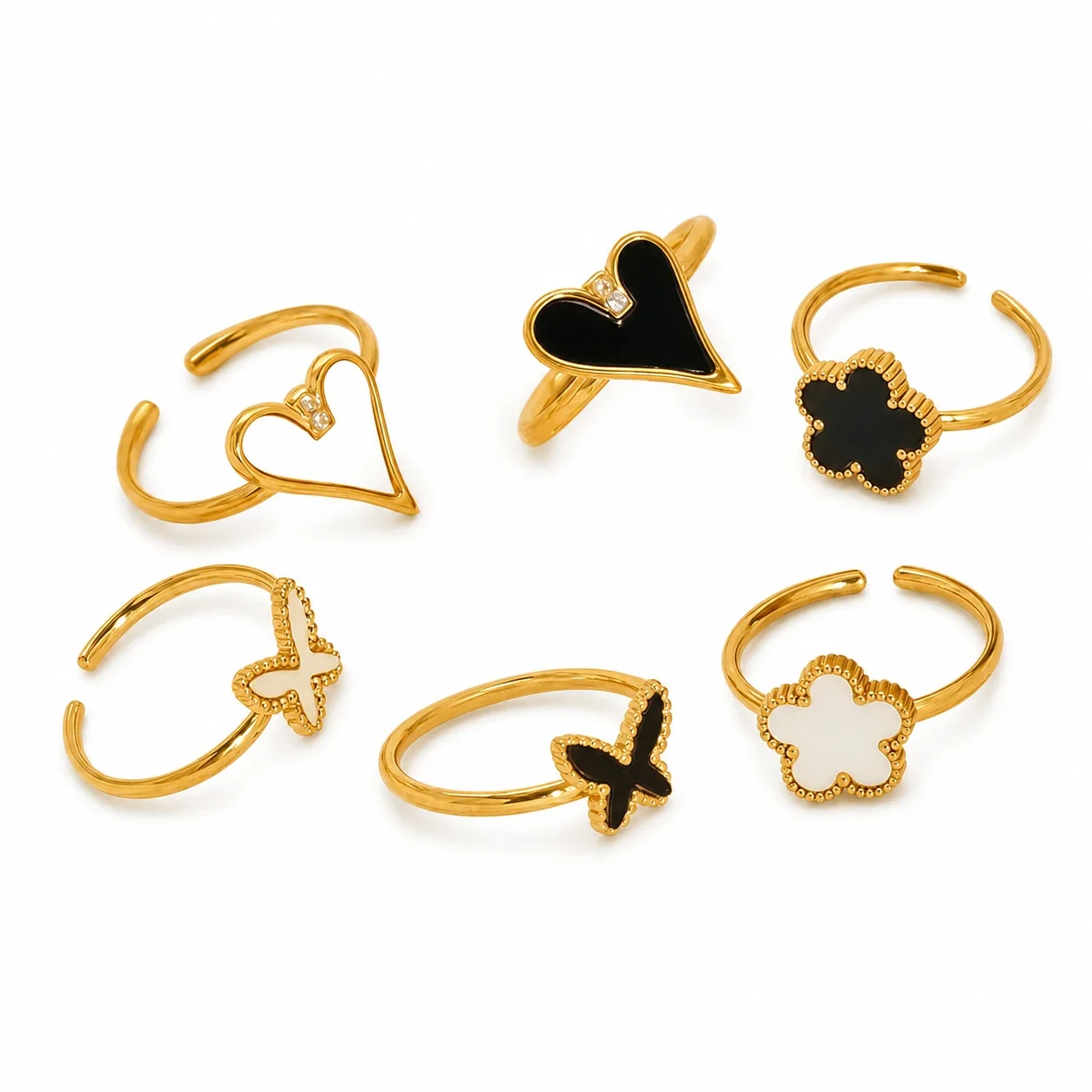 Playful Gold-Plated Open-Front Motif Stacking Ring