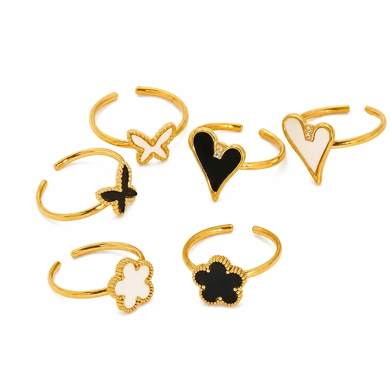 Playful Gold-Plated Open-Front Motif Stacking Ring