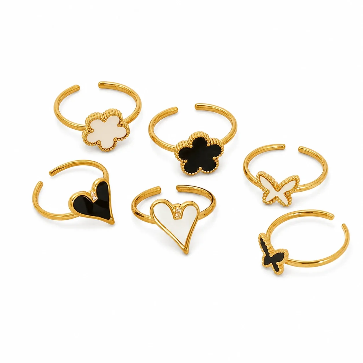 Playful Gold-Plated Open-Front Motif Stacking Ring