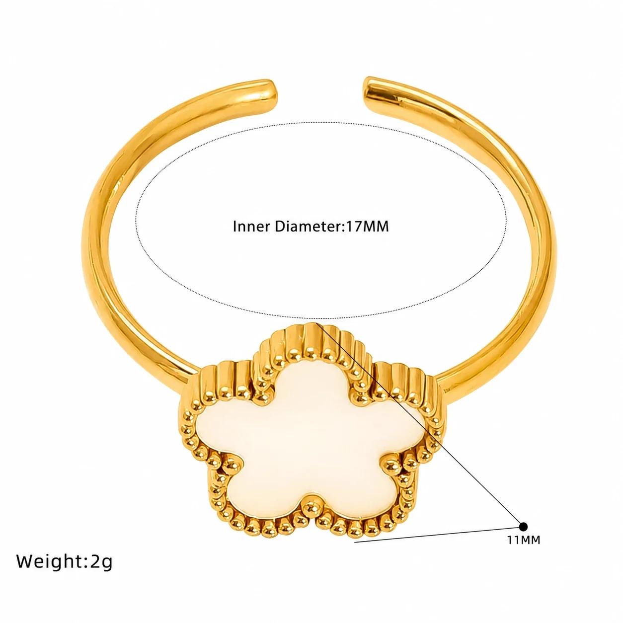 Playful Gold-Plated Open-Front Motif Stacking Ring - White Clover