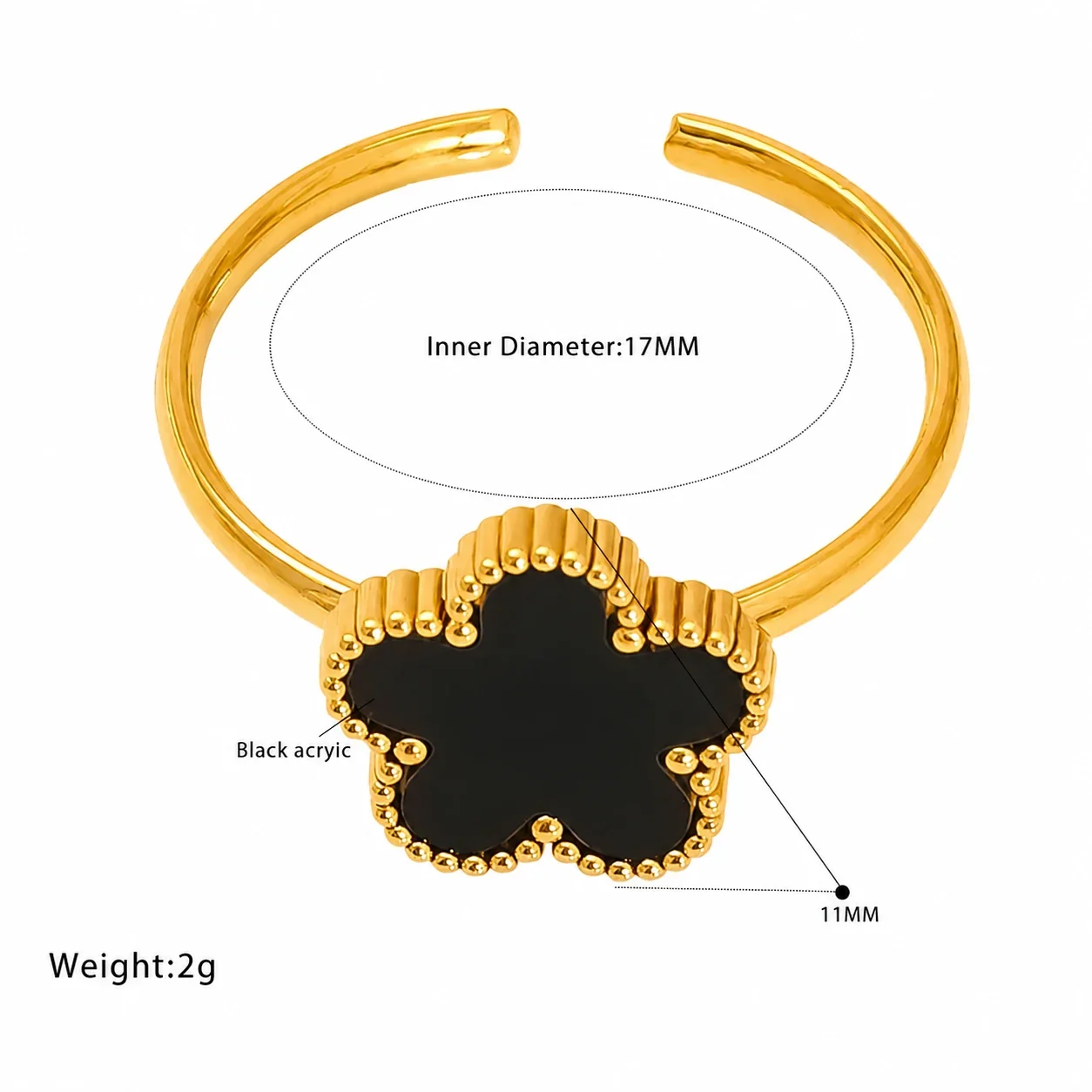 Playful Gold-Plated Open-Front Motif Stacking Ring - Black Clover