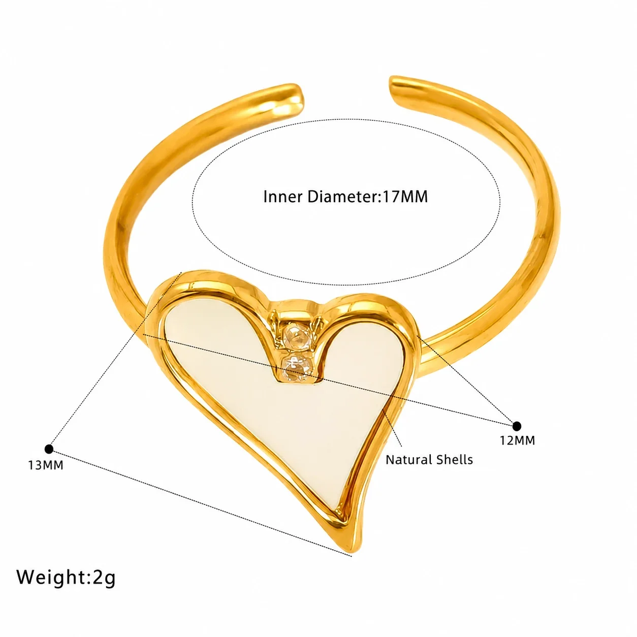 Playful Gold-Plated Open-Front Motif Stacking Ring - White Heart