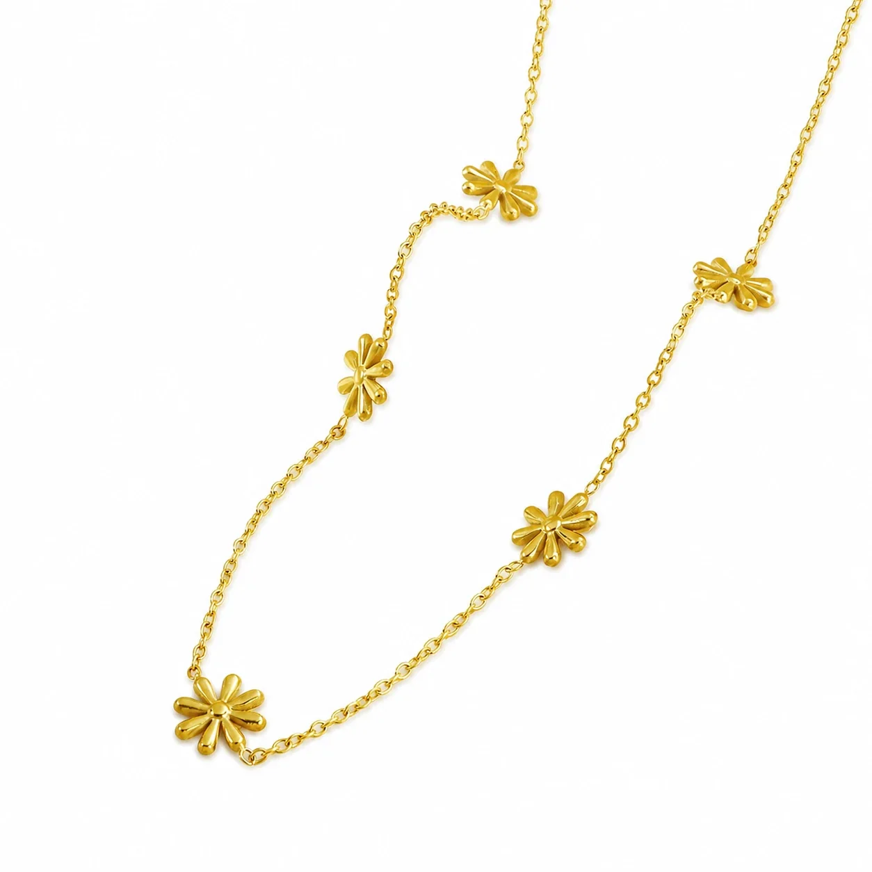 Dainty Gold-Plated Stainless Steel Five Daisy Necklace