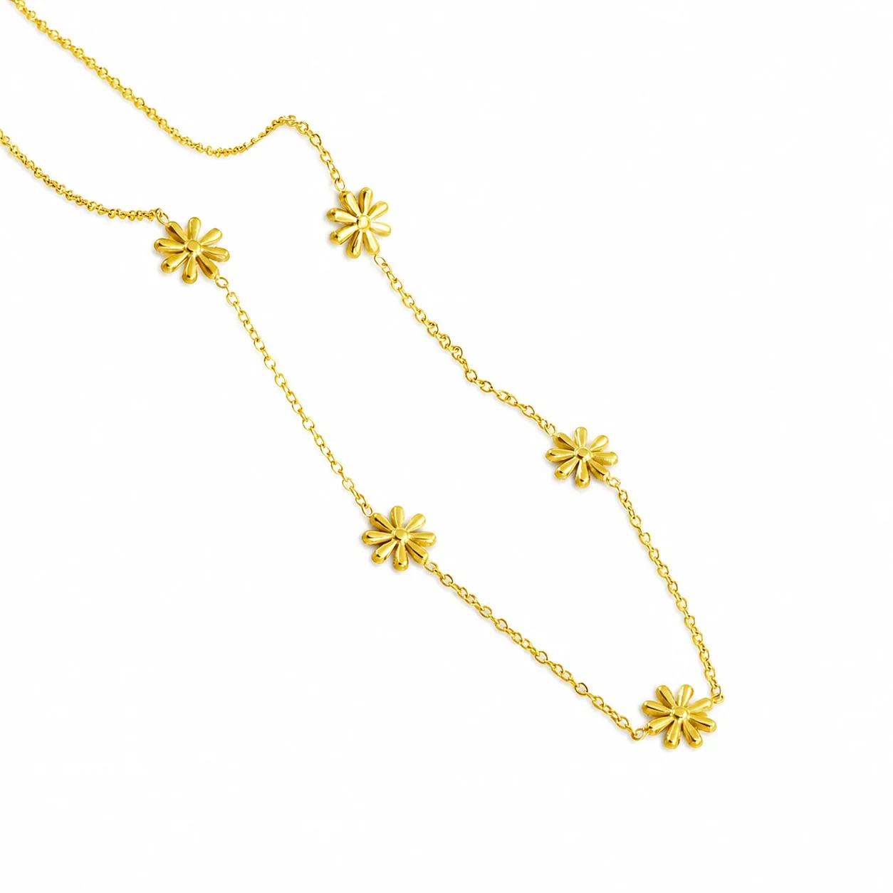 Dainty Gold-Plated Stainless Steel Five Daisy Necklace