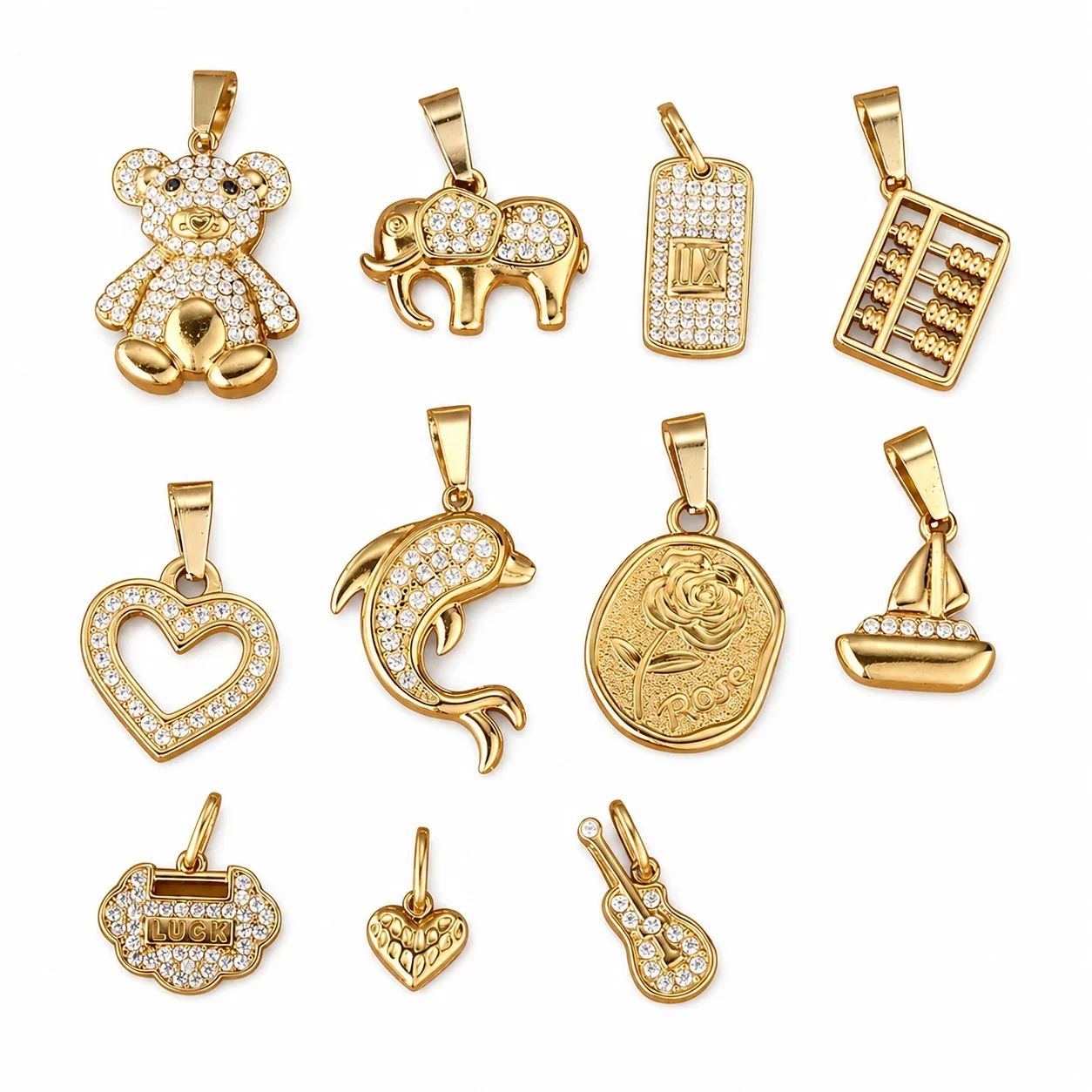 Playful 316 Stainless Steel Pavé Charm Pendant