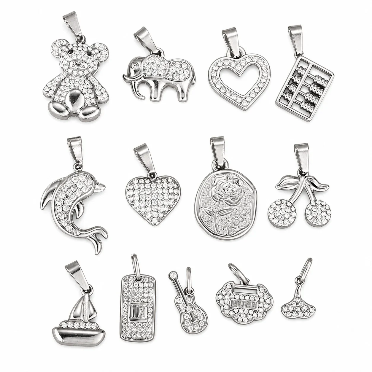 Playful 316 Stainless Steel Pavé Charm Pendant