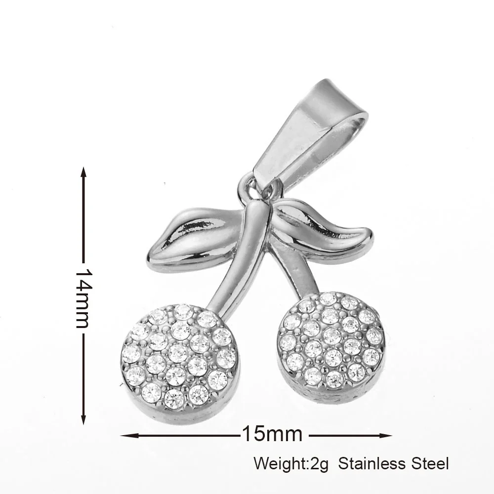 Playful 316 Stainless Steel Pavé Charm Pendant - Cherry Silver