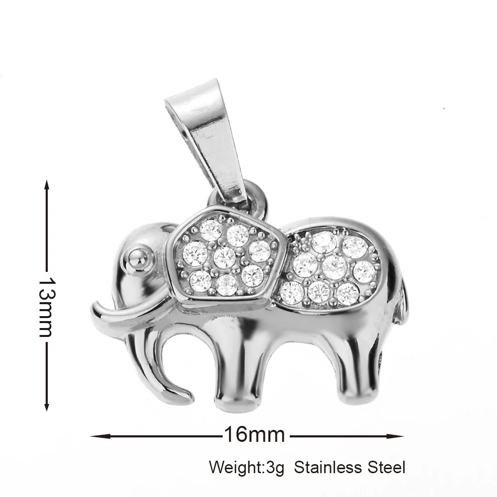 Playful 316 Stainless Steel Pavé Charm Pendant - Elephant Silver