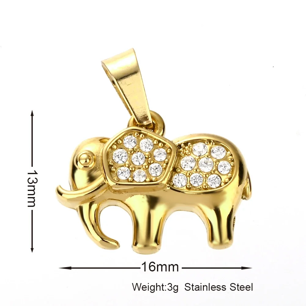 Playful 316 Stainless Steel Pavé Charm Pendant - Elephant Gold