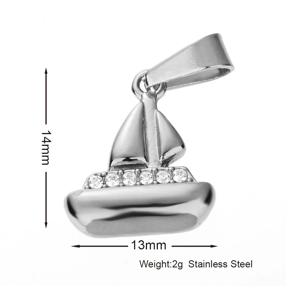 Playful 316 Stainless Steel Pavé Charm Pendant - Sailboat Silver