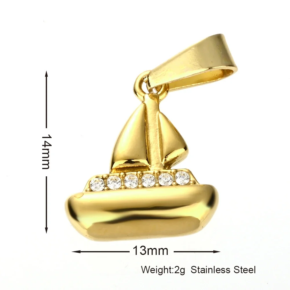 Playful 316 Stainless Steel Pavé Charm Pendant - Sailboat Gold