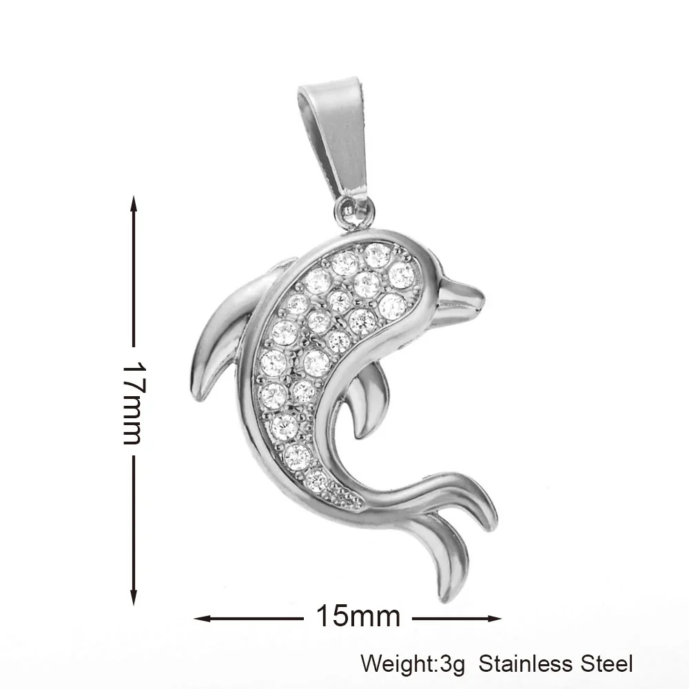 Playful 316 Stainless Steel Pavé Charm Pendant - Dolphin Silver