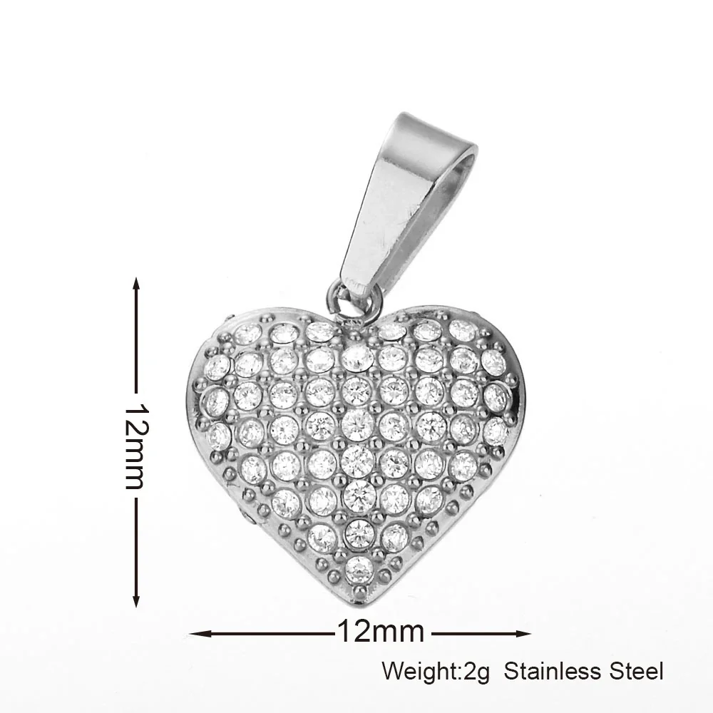 Playful 316 Stainless Steel Pavé Charm Pendant - Pavé Heart Silver