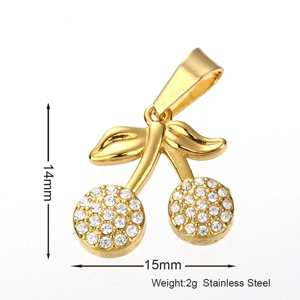 Playful 316 Stainless Steel Pavé Charm Pendant - Cherry Gold