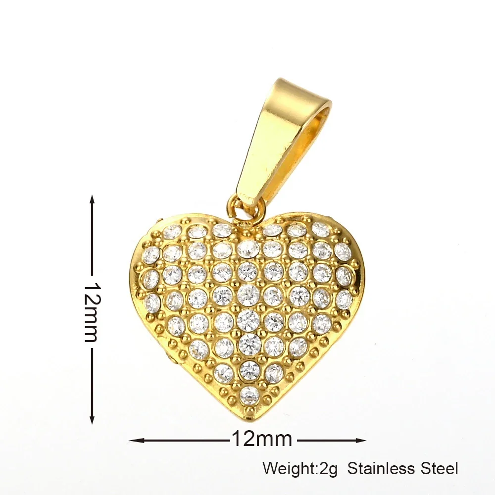 Playful 316 Stainless Steel Pavé Charm Pendant - Pavé Heart Gold