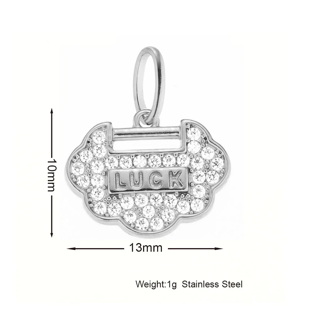 Playful 316 Stainless Steel Pavé Charm Pendant - Lucky Lock Silver