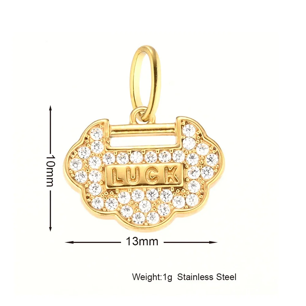 Playful 316 Stainless Steel Pavé Charm Pendant - Lucky Lock Gold