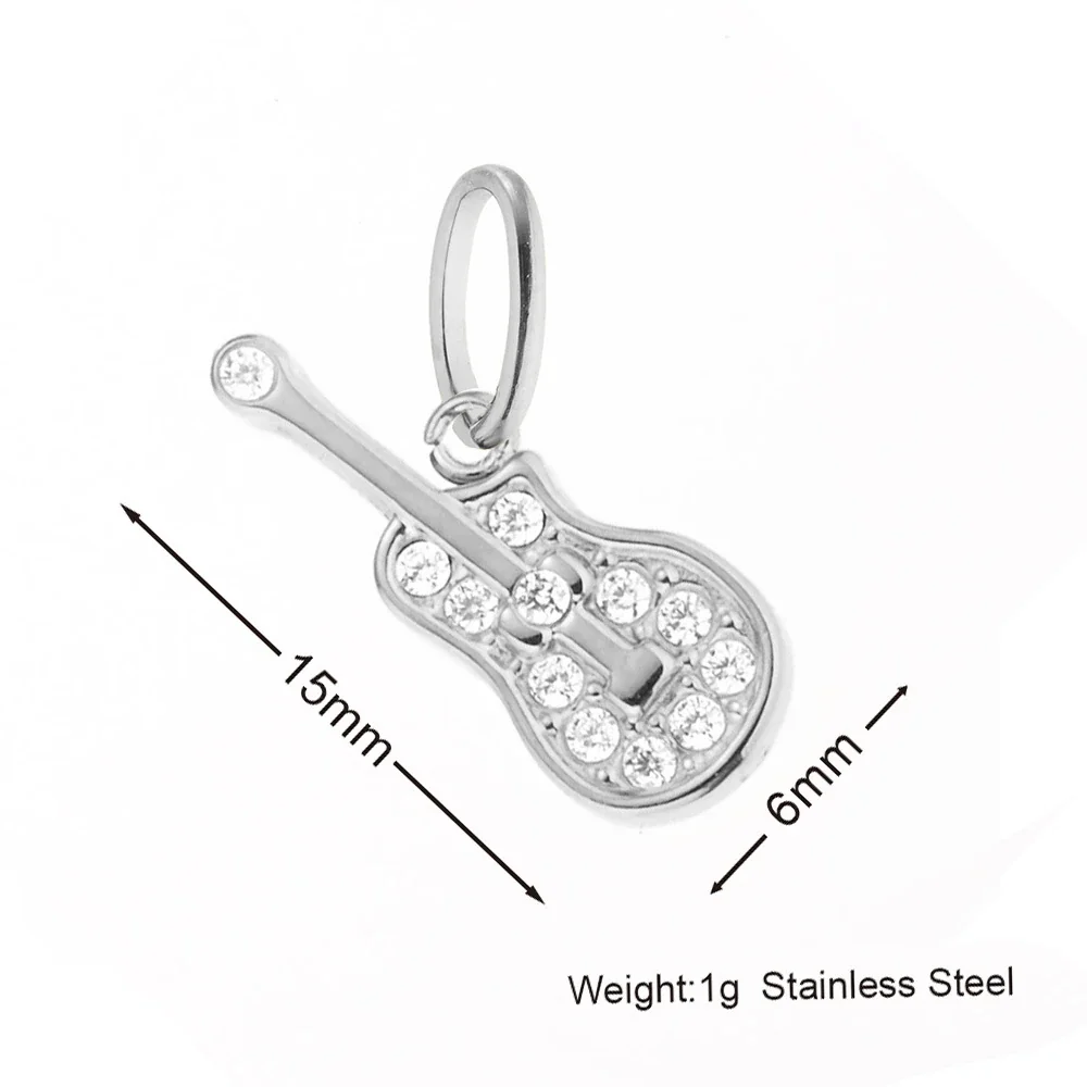 Playful 316 Stainless Steel Pavé Charm Pendant - Guitar Gold