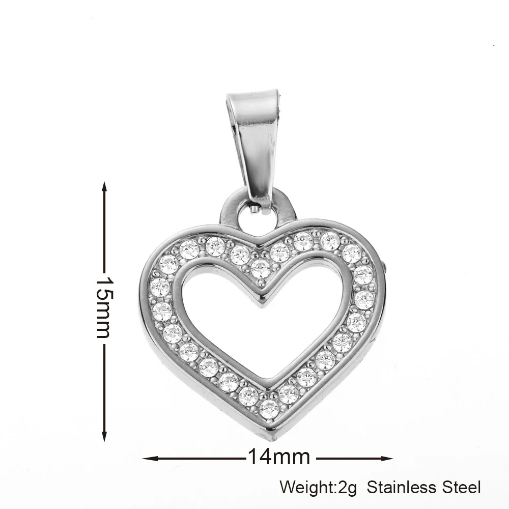 Playful 316 Stainless Steel Pavé Charm Pendant - Open Heart Silver