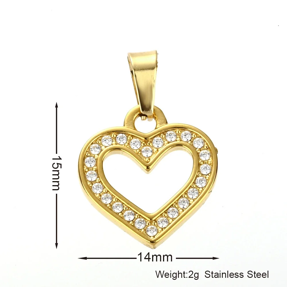 Playful 316 Stainless Steel Pavé Charm Pendant - Open Heart Gold