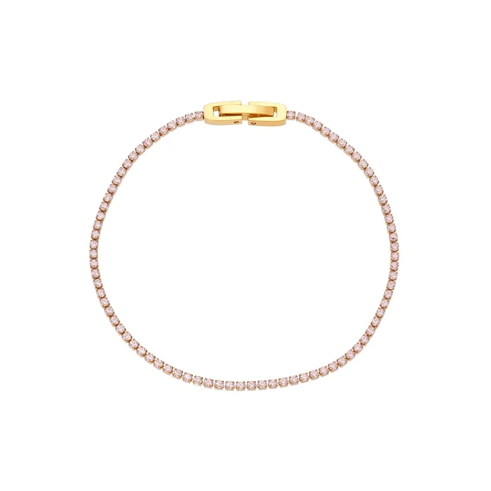 Delicate 18K Gold-Plated Stainless Steel Round CZ Tennis Bracelet