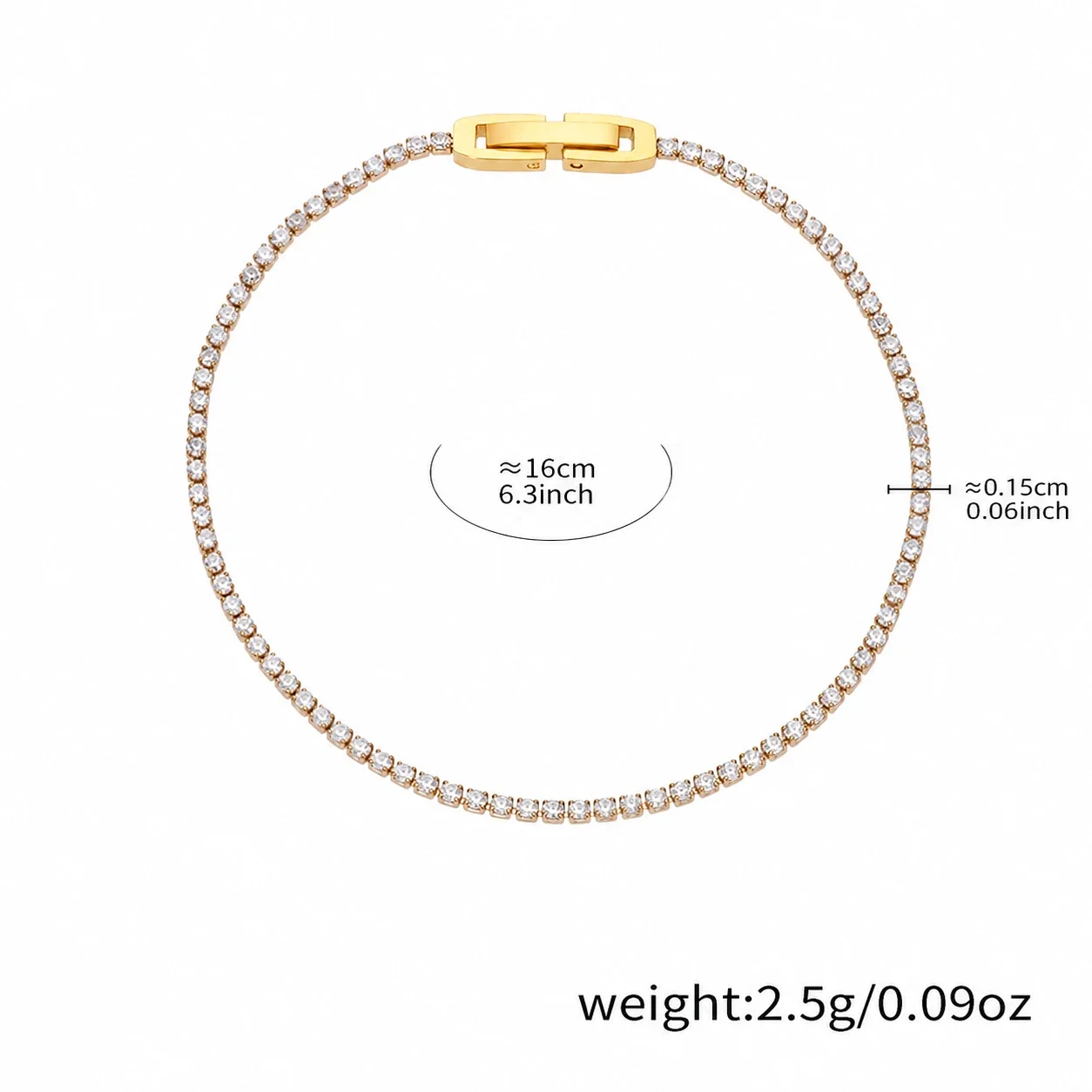 Delicate 18K Gold-Plated Stainless Steel Round CZ Tennis Bracelet - White CZ cm