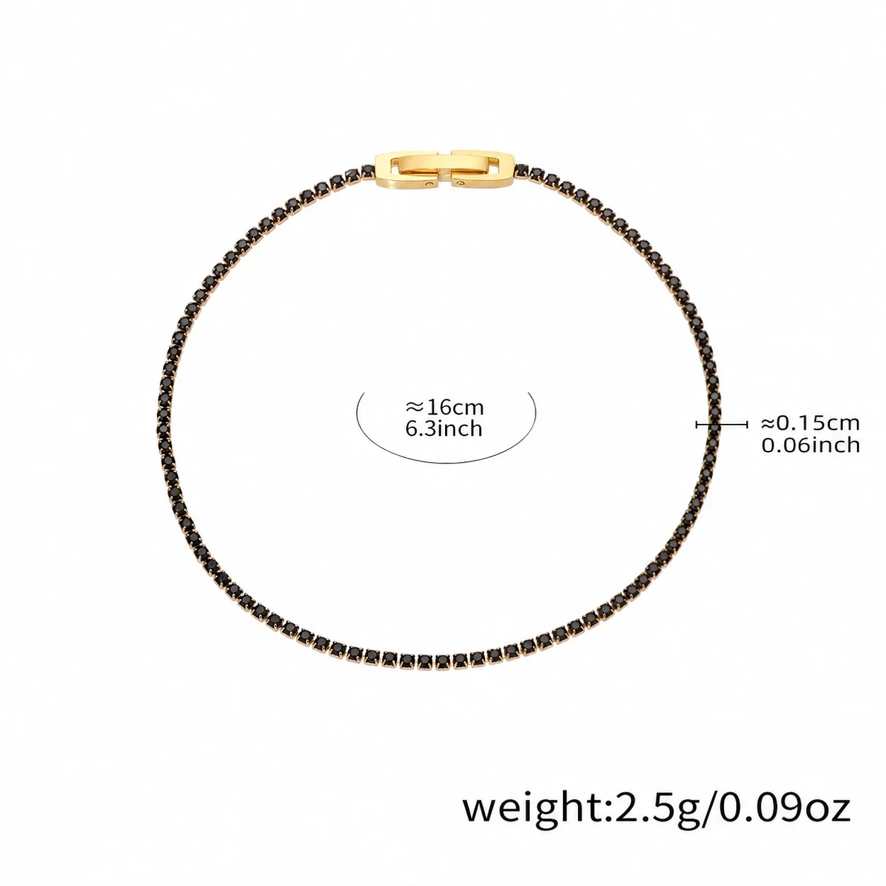 Delicate 18K Gold-Plated Stainless Steel Round CZ Tennis Bracelet - Black CZ cm