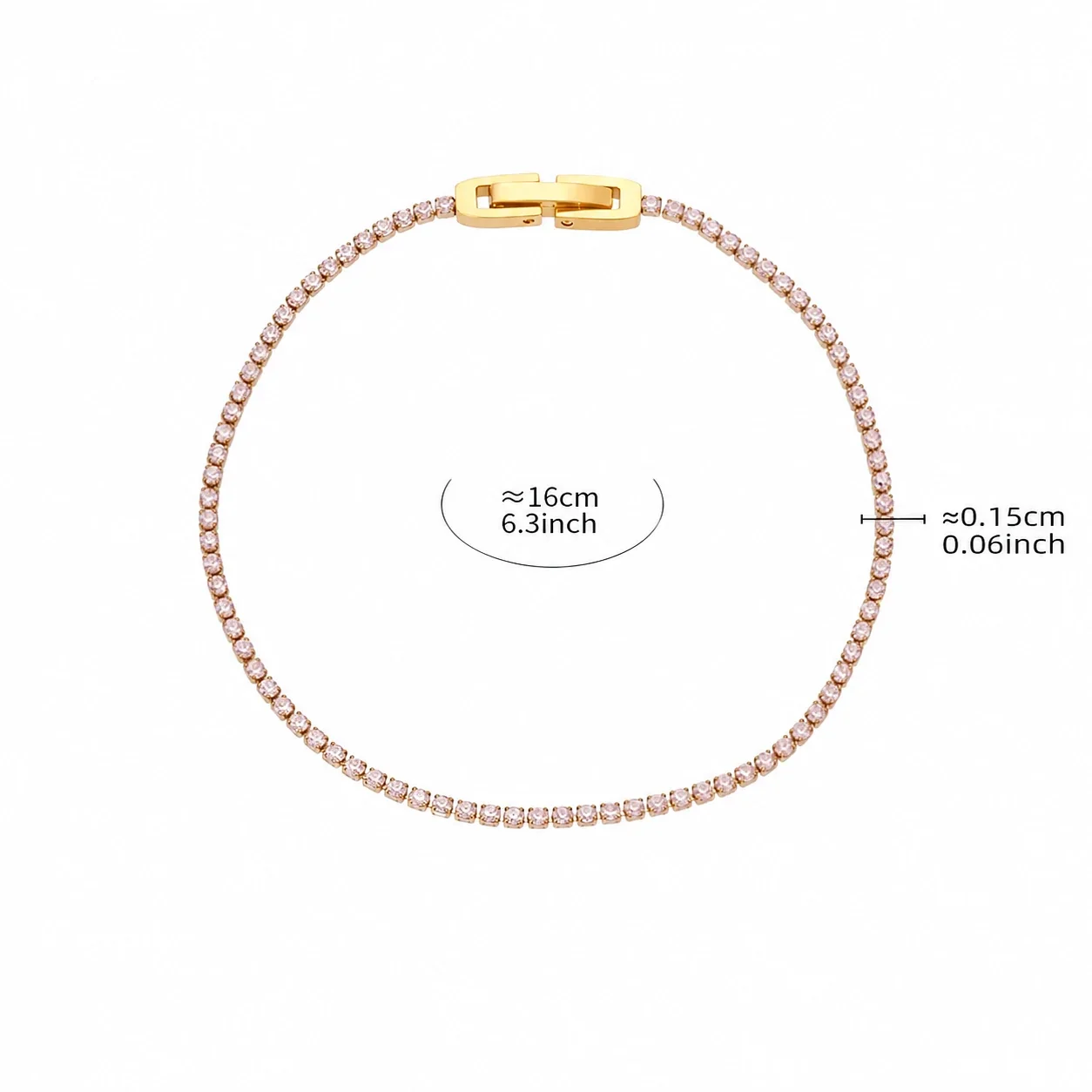 Delicate 18K Gold-Plated Stainless Steel Round CZ Tennis Bracelet - Pink CZ cm
