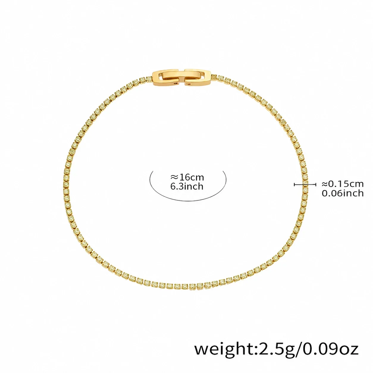 Delicate 18K Gold-Plated Stainless Steel Round CZ Tennis Bracelet - Green CZ cm