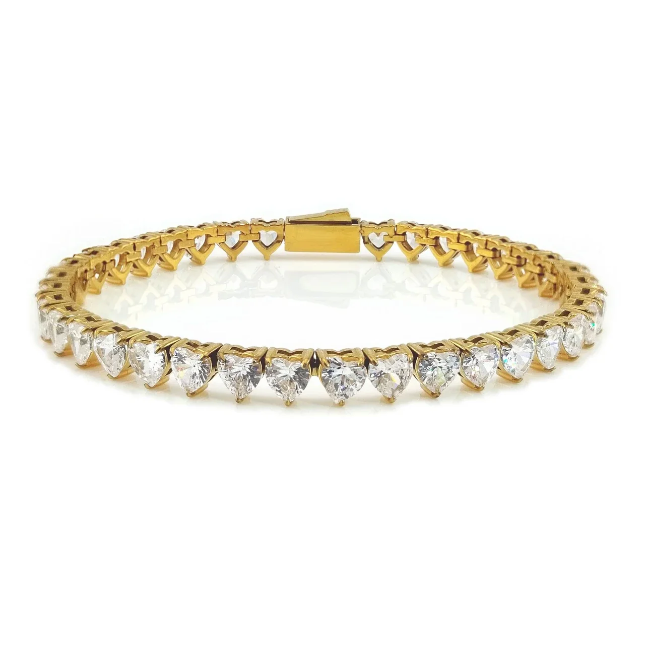 Radiant 316 Stainless Heart CZ Tennis Bracelet - Gold Heart White CZ