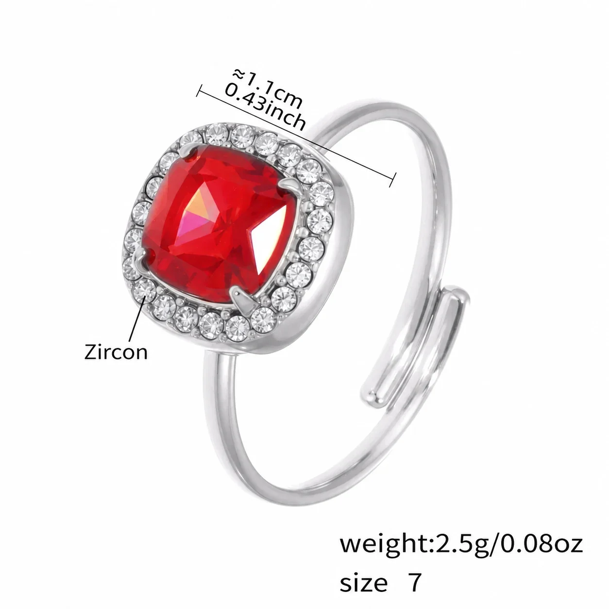 Radiant Gold-Plated Red Cushion CZ Jewelry Set - Silver Red CZ Size