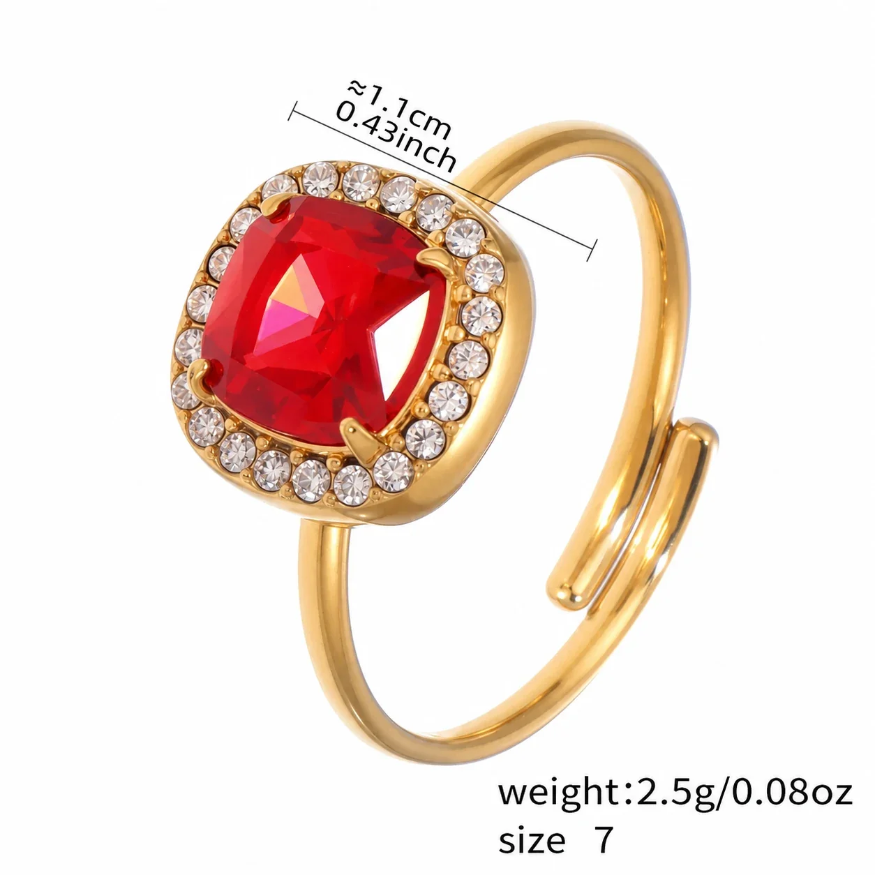 Radiant Gold-Plated Red Cushion CZ Jewelry Set - Gold Red CZ Size