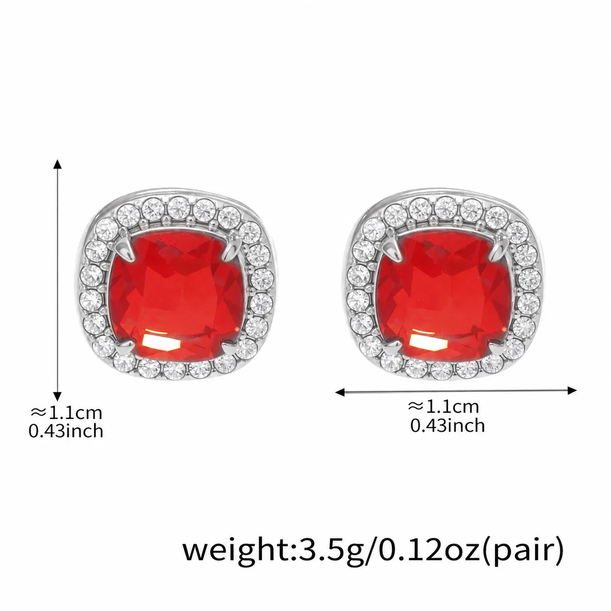 Radiant Gold-Plated Red Cushion CZ Jewelry Set - Silver Red CZ Stud