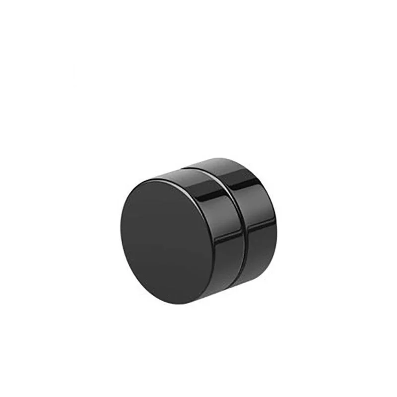Minimal Stainless Steel Round Disc Magnetic Clip-On Stud Earring - Smooth Black