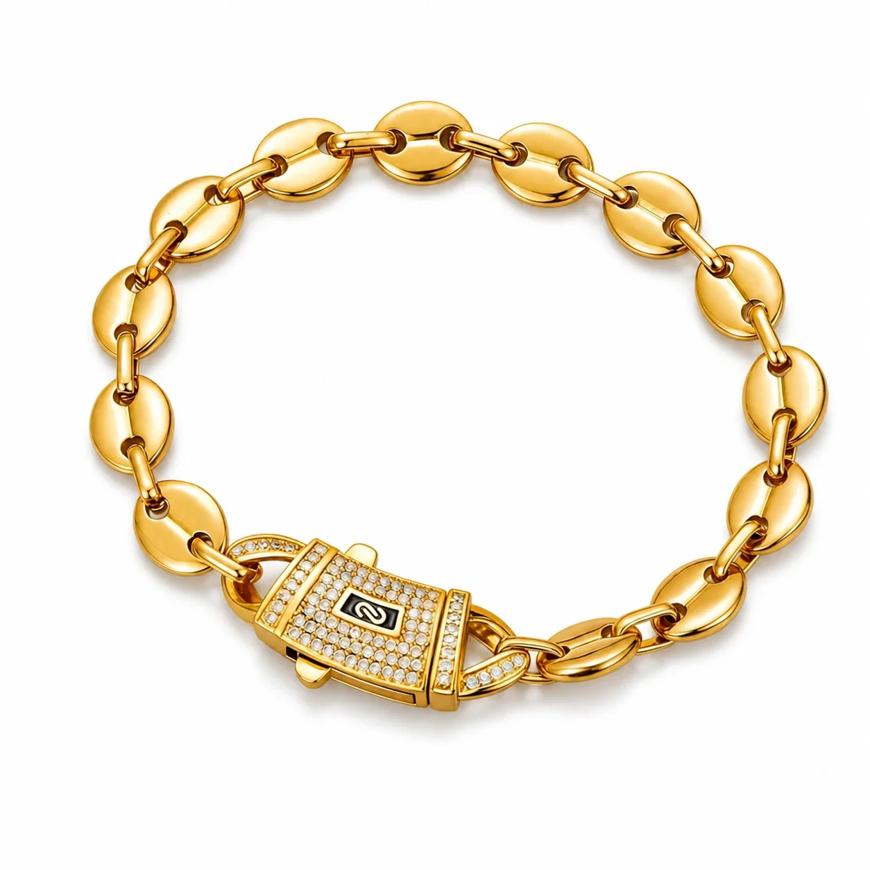 Bold Gold-Plated Stainless Steel Coffee Bean CZ Chain Necklace