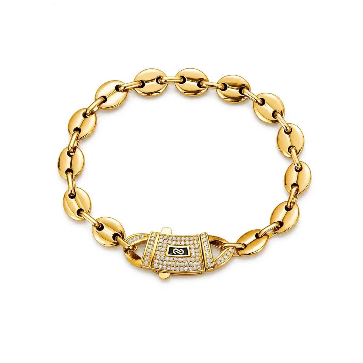 Bold Gold-Plated Stainless Steel Coffee Bean CZ Chain Necklace