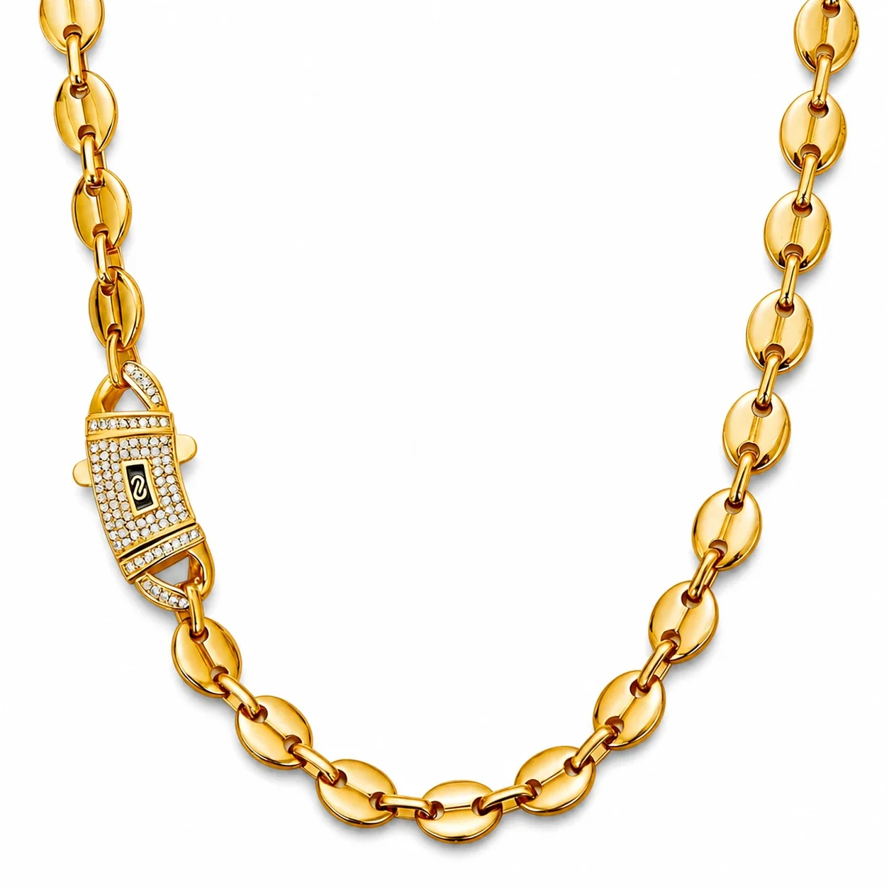 Bold Gold-Plated Stainless Steel Coffee Bean CZ Chain Necklace
