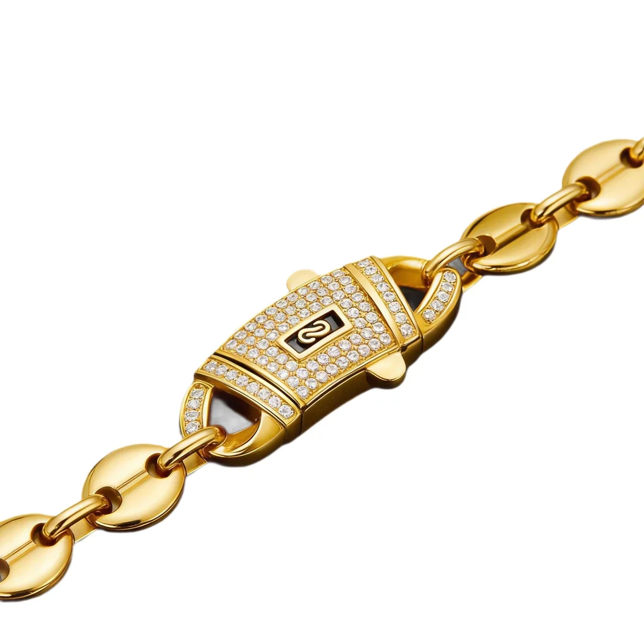 Bold Gold-Plated Stainless Steel Coffee Bean CZ Chain Necklace