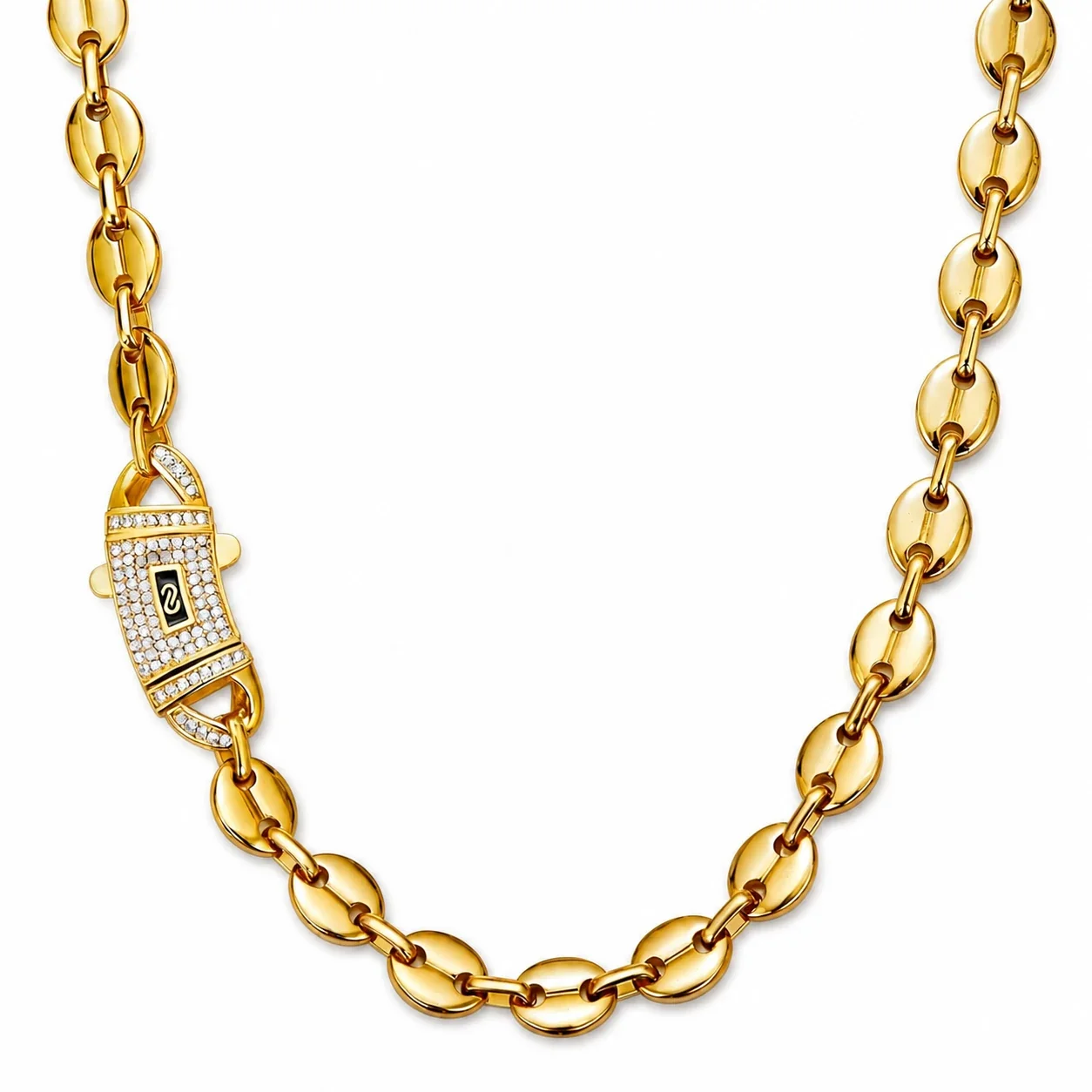 Bold Gold-Plated Stainless Steel Coffee Bean CZ Chain Necklace - Gold