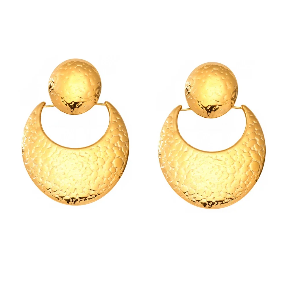 Sculptural Stainless Steel Hammered Crescent Stud Earrings