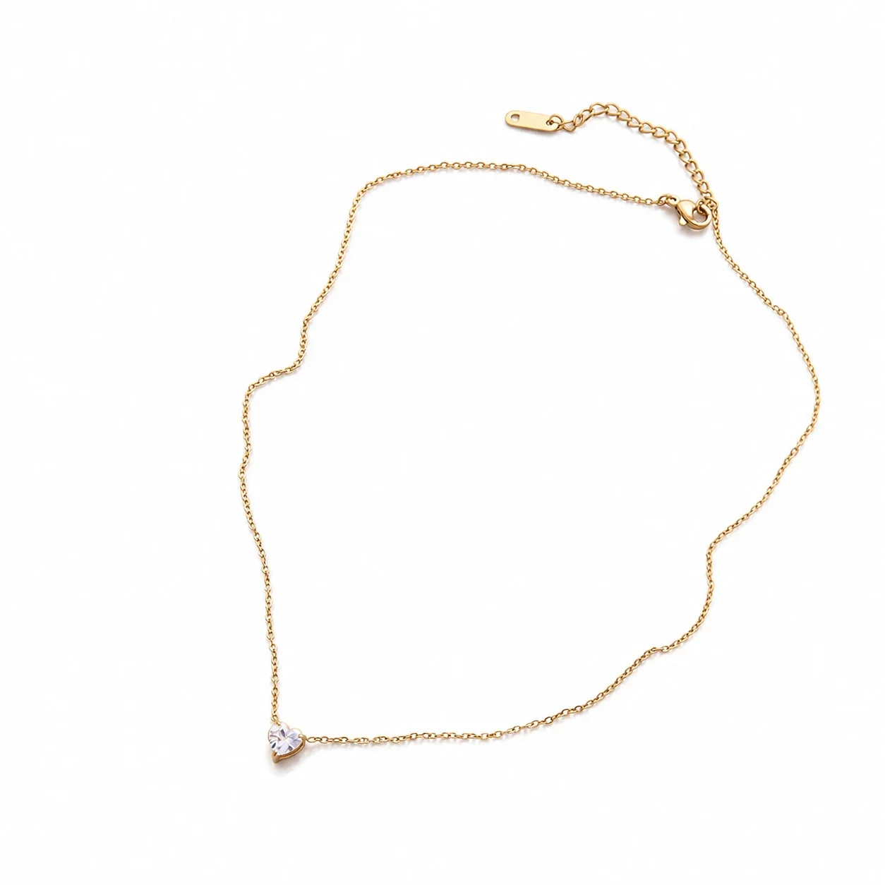 Dainty 18K Gold-Plated Steel Heart Crystal Necklace