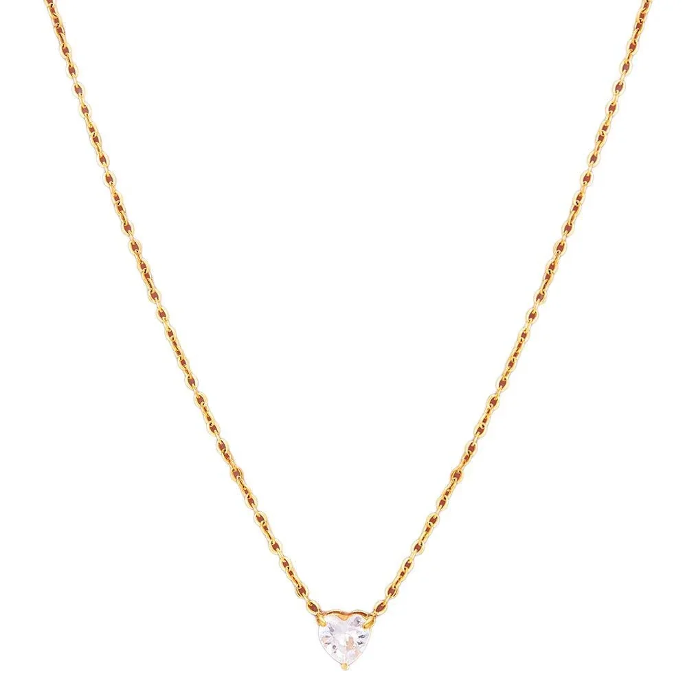 Dainty 18K Gold-Plated Steel Heart Crystal Necklace