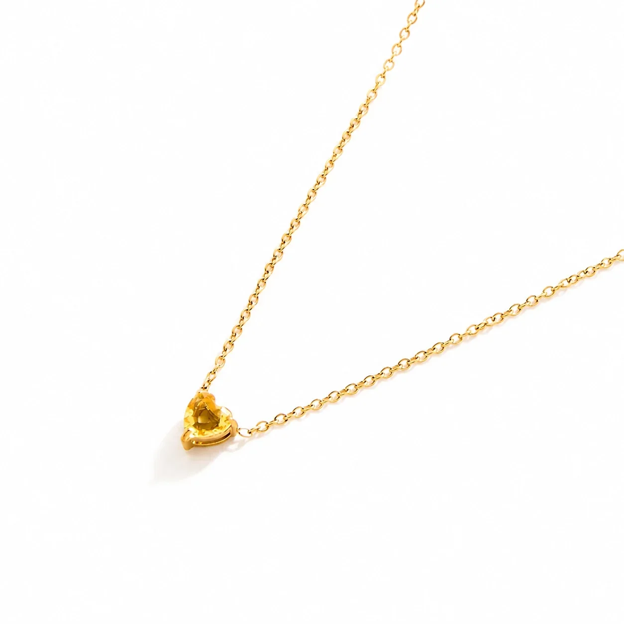 Dainty 18K Gold-Plated Steel Heart Crystal Necklace - November Yellow Crystal