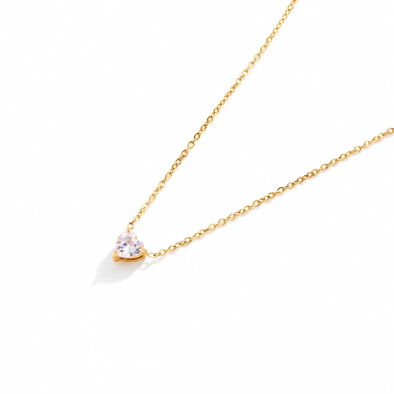 Dainty 18K Gold-Plated Steel Heart Crystal Necklace - April Clear Crystal